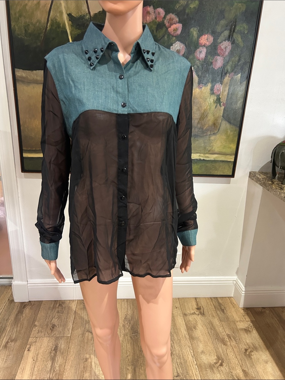 NWT Rehab button down sheer shirt